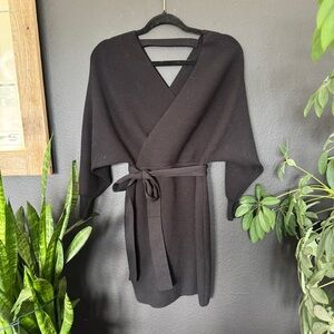 Elegant Black Long Sleeve Wrap Dress​